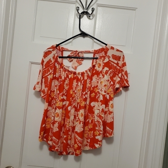 NWT Free People Strawberry Combo Baja Babe Cold Shoulder Top Size XS Ret. $78 - Picture 9 of 13